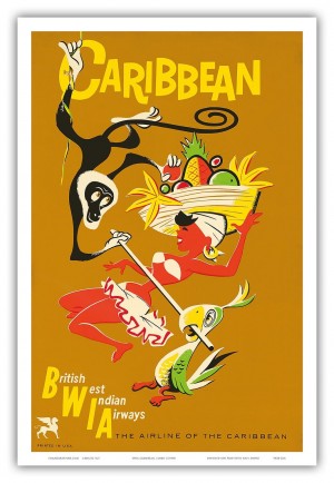 Caribeean British West Indian Airways Travel Poster